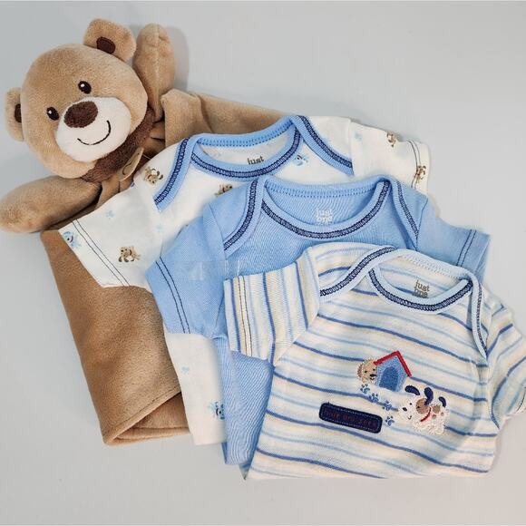 Baby Boy Gift Set Blue One Piece & Bear Blankie - Picture 1 of 7